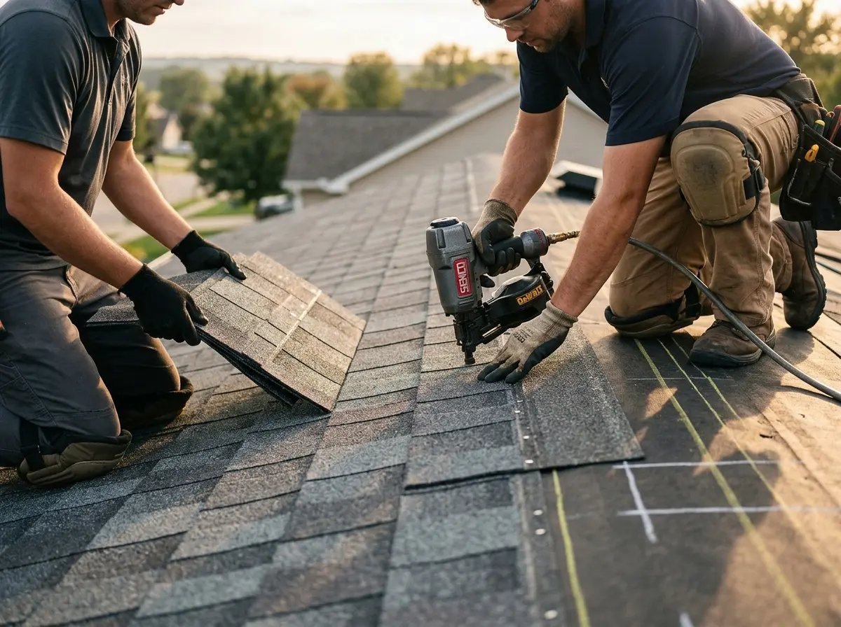 Professional roofer working on a residential roof in East Kapolei